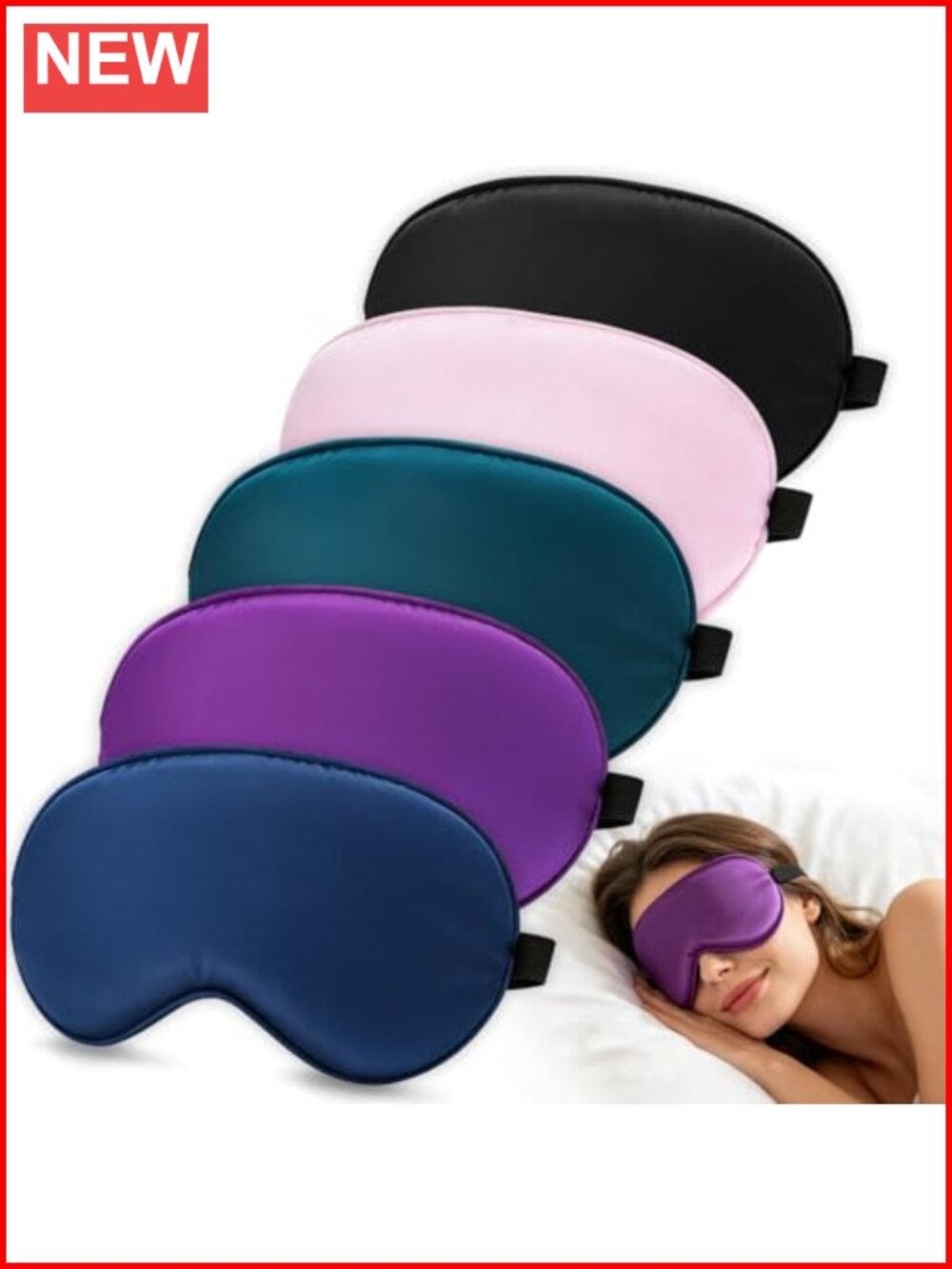 5 Pack Silk Sleep Mask with Adjustable Strap, Blackout Eye Mask for Travel